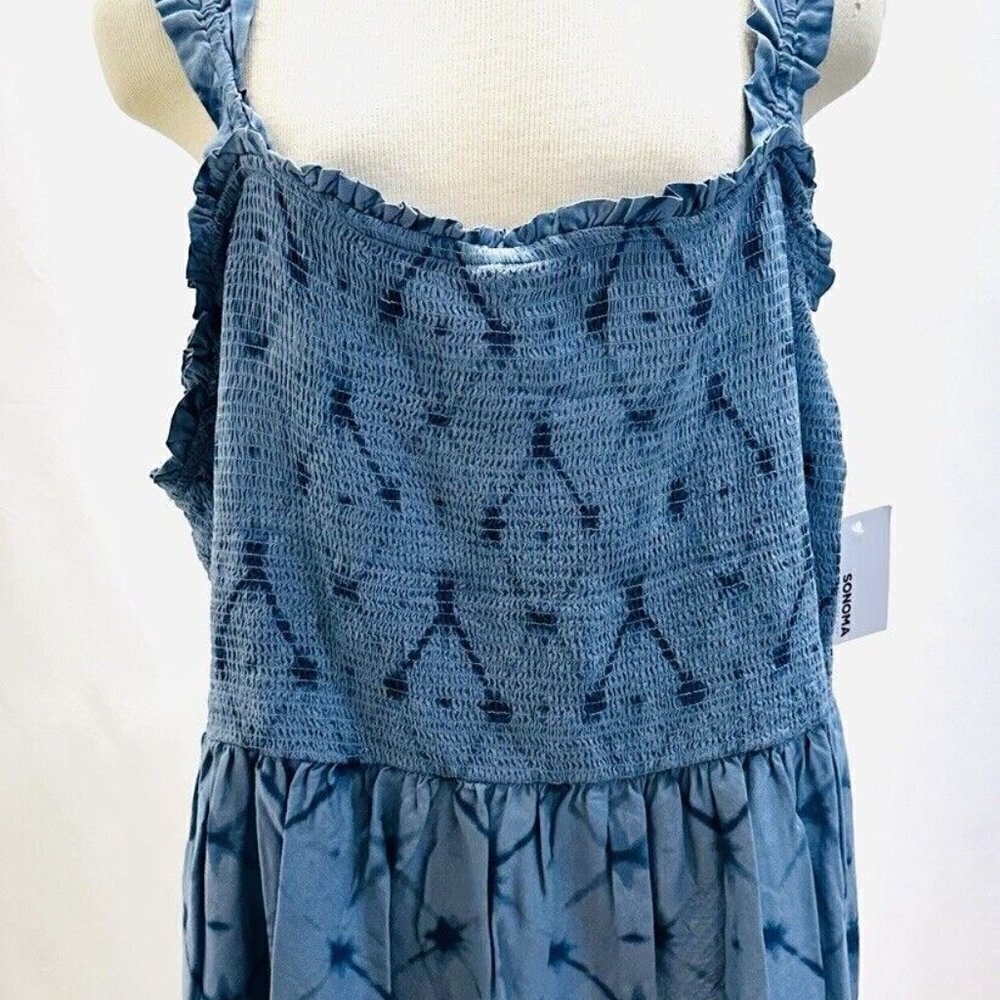 NWT SONOMA Women Sleeveless Pullover Square Neck Blue Rayon Shirt Plus Size 4X